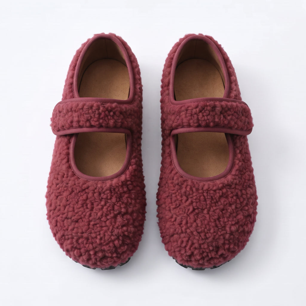 The Dual Stride  Red Cozy Fleece Mary Jane Flats