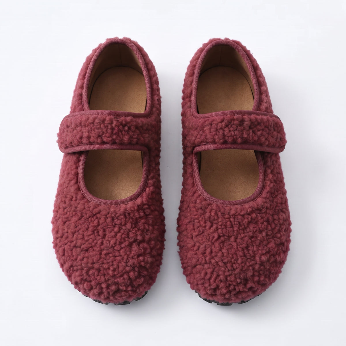 The Dual Stride  Red Cozy Fleece Mary Jane Flats