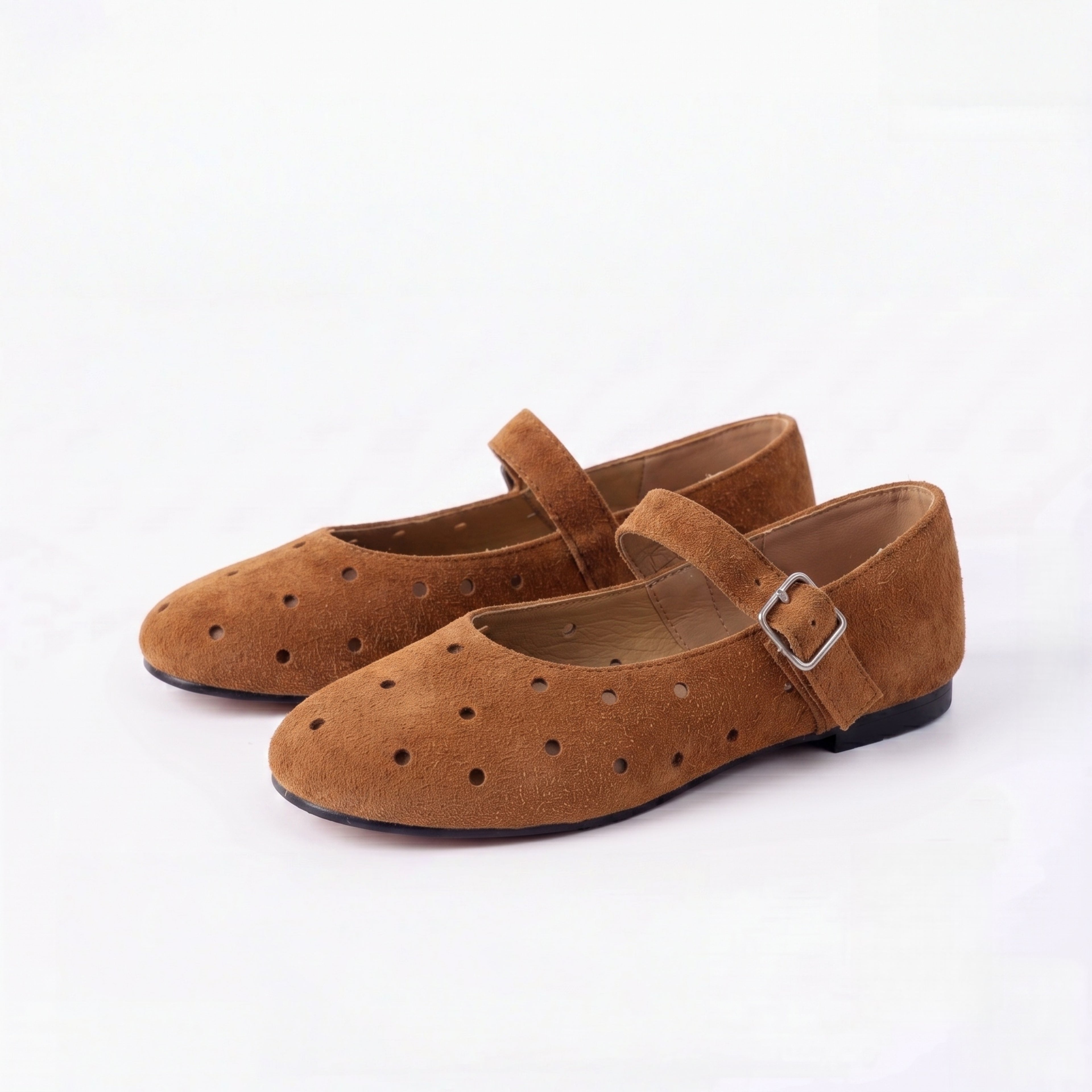 The Dual Stride Women's Brown Perforated Suede Mary Jane Flats