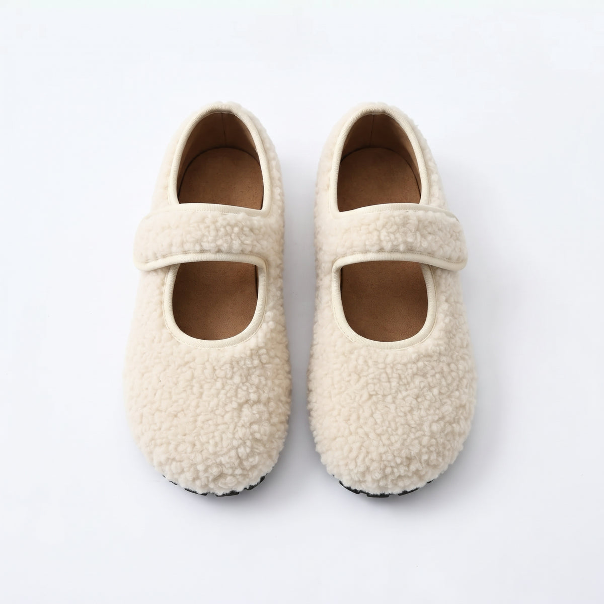 The Dual Stride  White  Cozy Fleece Mary Jane Flats