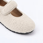The Dual Stride  White  Cozy Fleece Mary Jane Flats