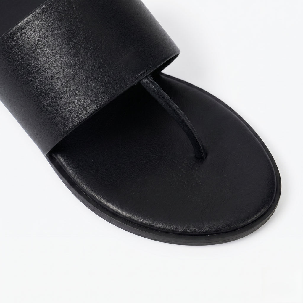 The Dual Stride Black Calfskin Thong Sandals