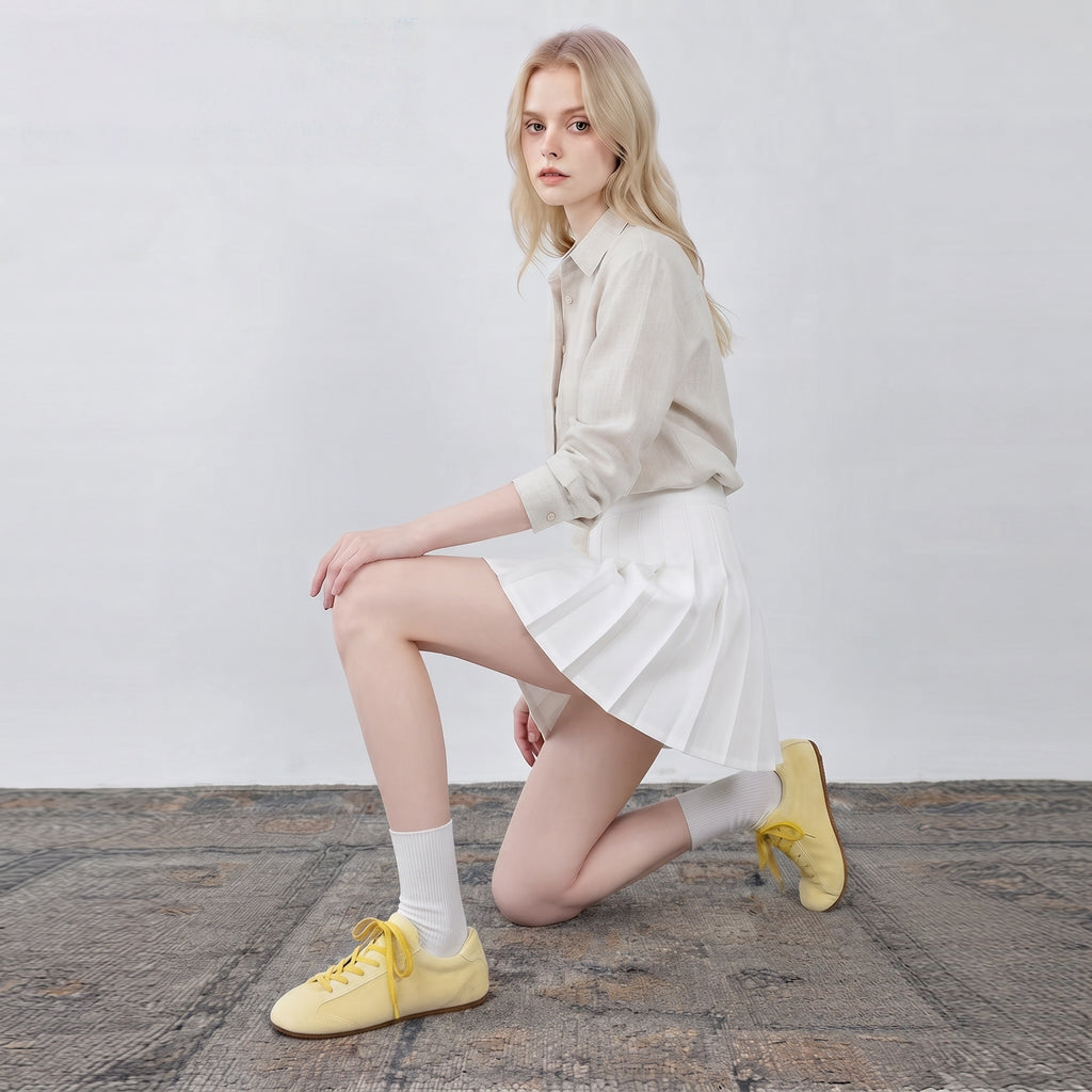 The Dual Stride Retro Light Yellow Suede Casual Sneakers