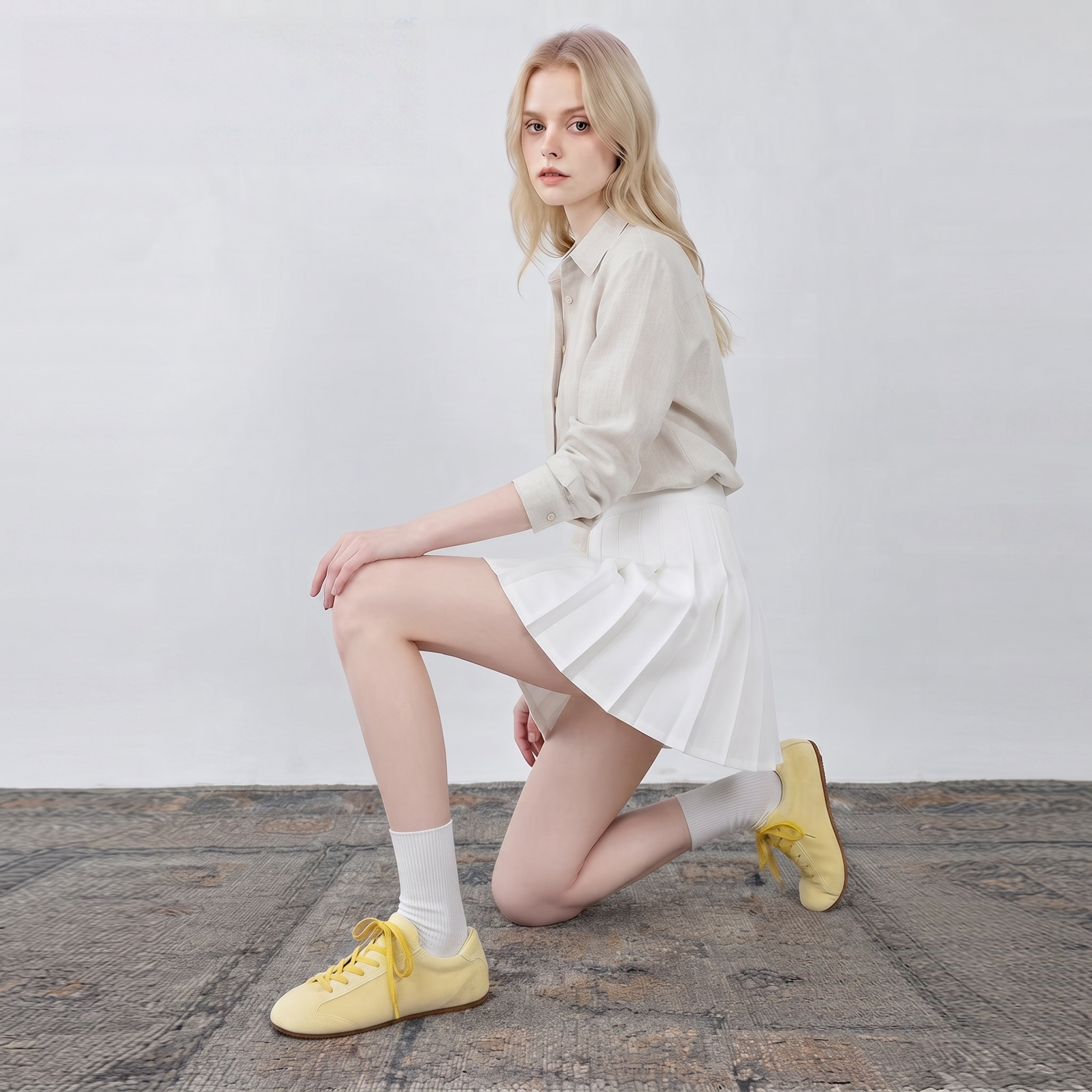 The Dual Stride Retro Light Yellow Suede Casual Sneakers