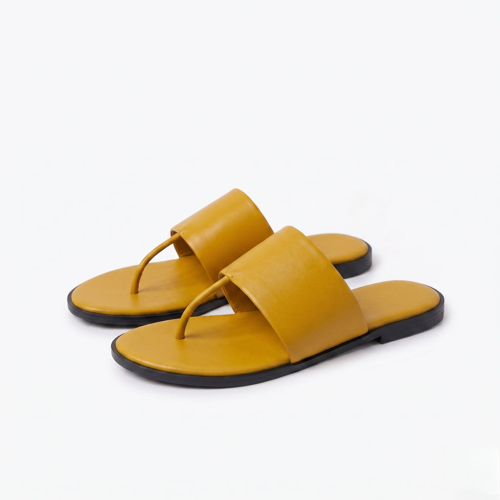 The Dual Stride Yellow Calfskin Thong Sandals