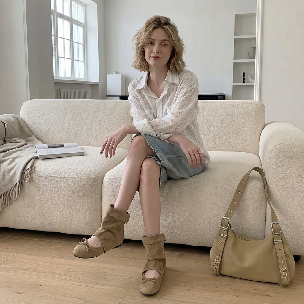 The Dual Stride Slouchy Suede Ballet-Booties