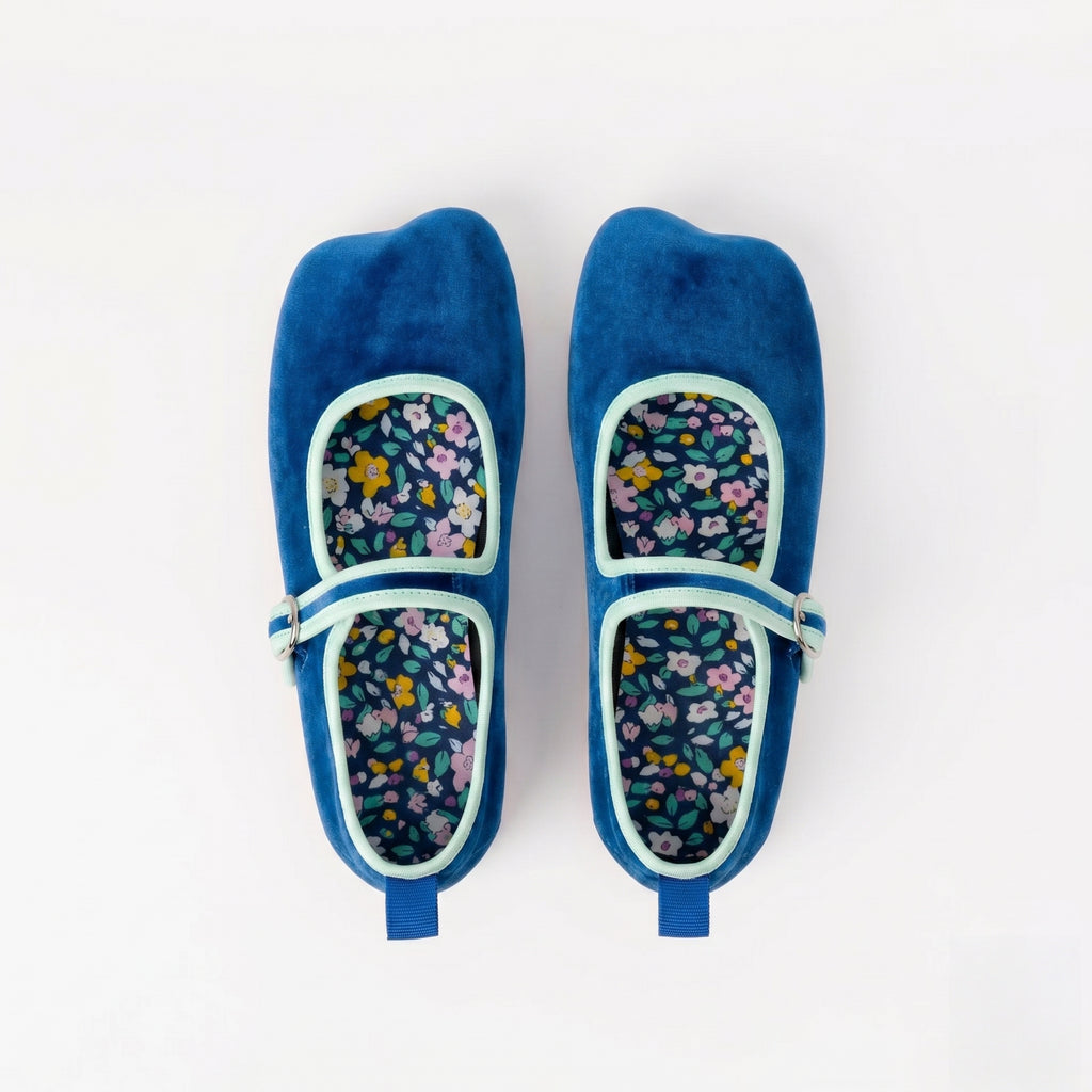 The Dual Stride Blue Square-Toe Mary Jane Ballet Flats