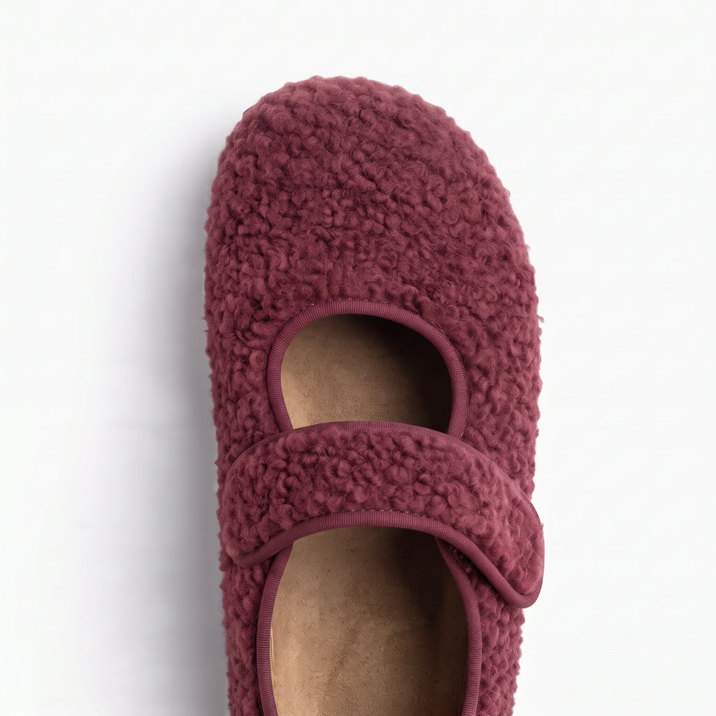 The Dual Stride  Red Cozy Fleece Mary Jane Flats