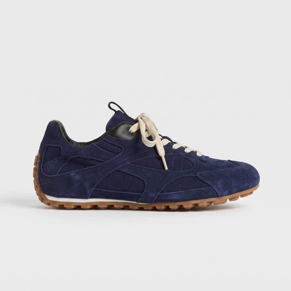 The Dual Stride Navy Blue Suede Retro Running Sneakers