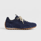 The Dual Stride Navy Blue Suede Retro Running Sneakers