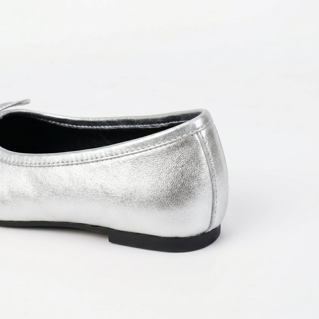 The Dual Stride Soft Silver Lambskin Split-Toe Flats