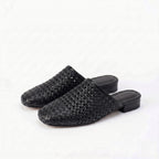 The Dual Stride Black Woven Leather Mules