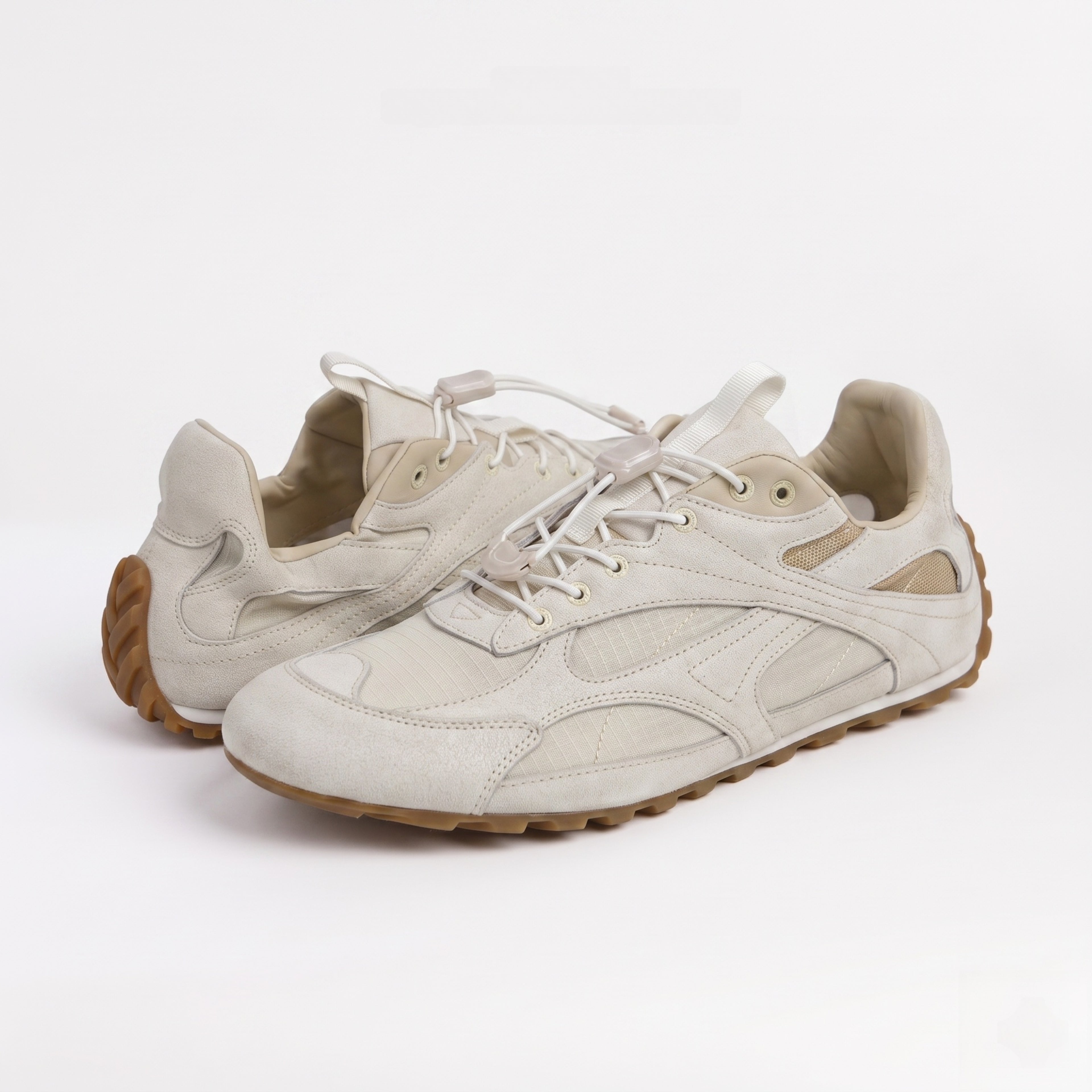 The Dual Stride Men's White Suede & Mesh Performance Sneakers