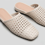 The Dual Stride White  Woven Leather Mules