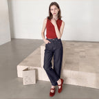 The Dual Stride Women's Red Perforated Suede Mary Jane Flats