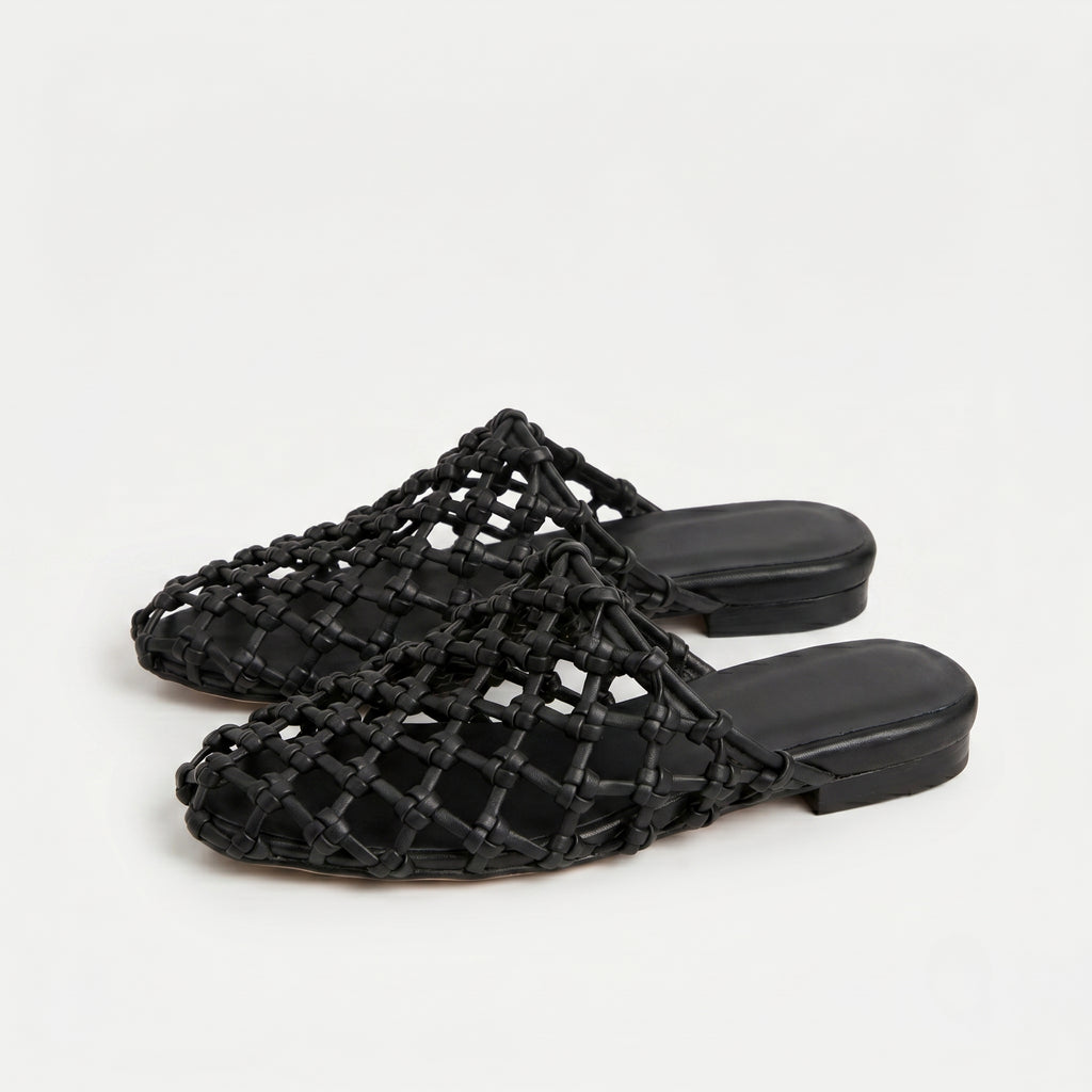 The Dual Stride Women's Black Woven Leather Mule