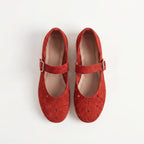 The Dual Stride Women's Red Perforated Suede Mary Jane Flats