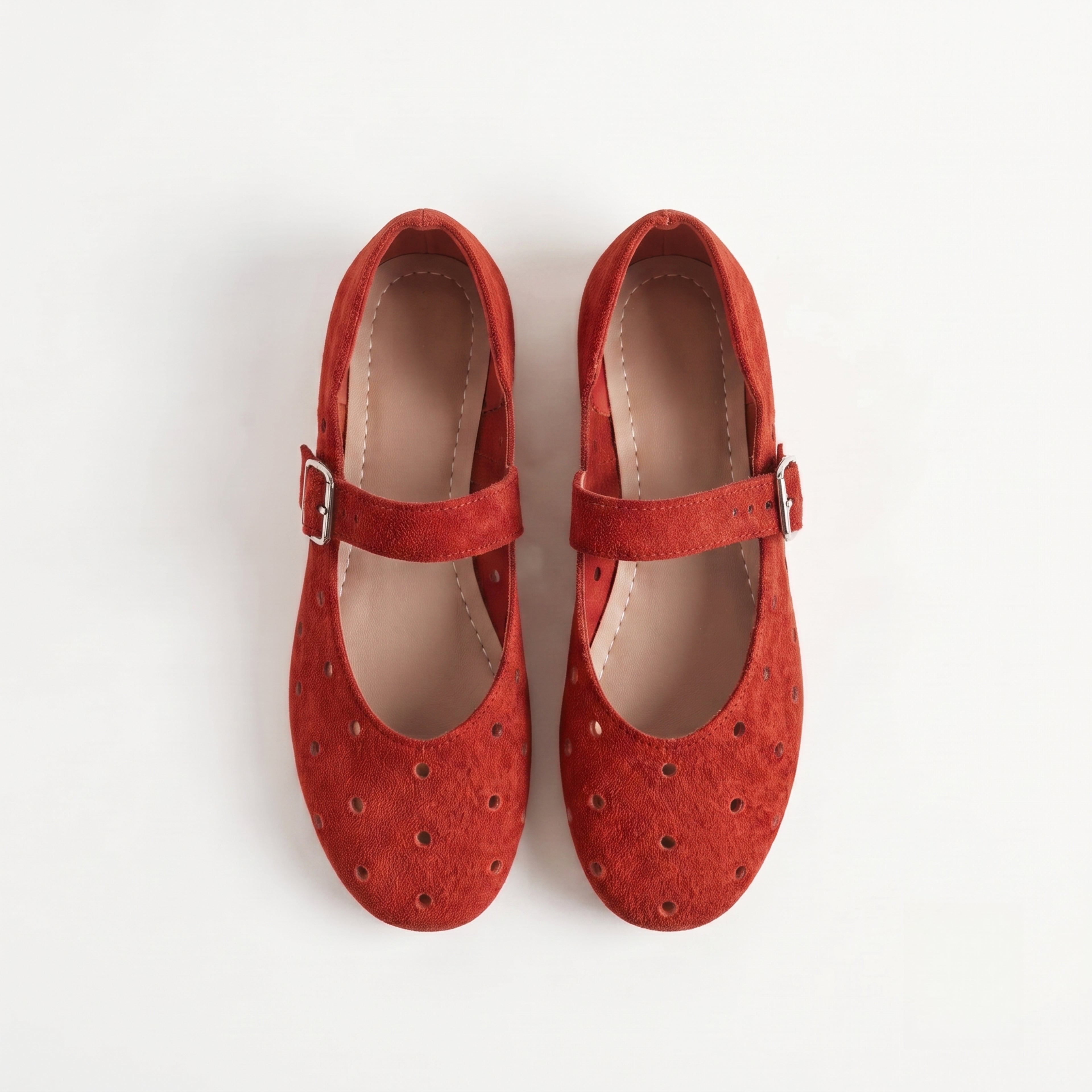 The Dual Stride Women's Red Perforated Suede Mary Jane Flats