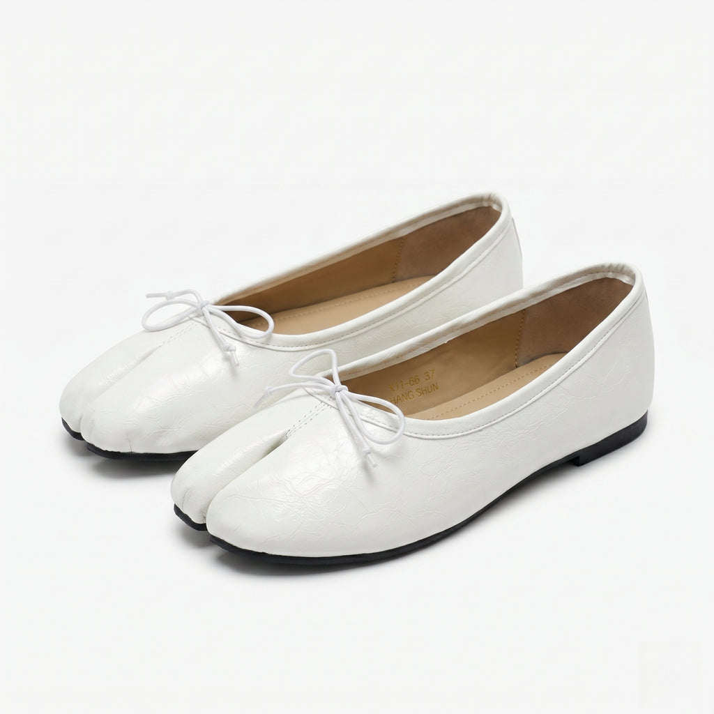 The Dual Stride Minimalist  White Split-Toe Ballet Flats