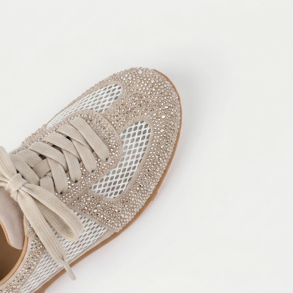 The Dual Stride Beige Sparkling Rhinestone Mesh Sneakers