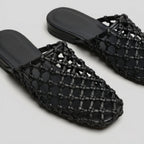The Dual Stride Women's Black Woven Leather Mule