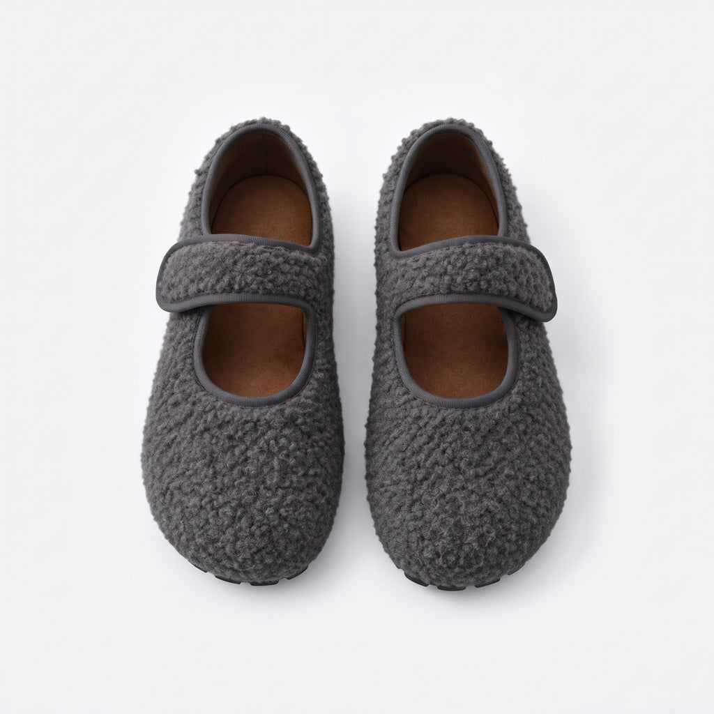 The Dual Stride Gray Cozy Fleece Mary Jane Flats
