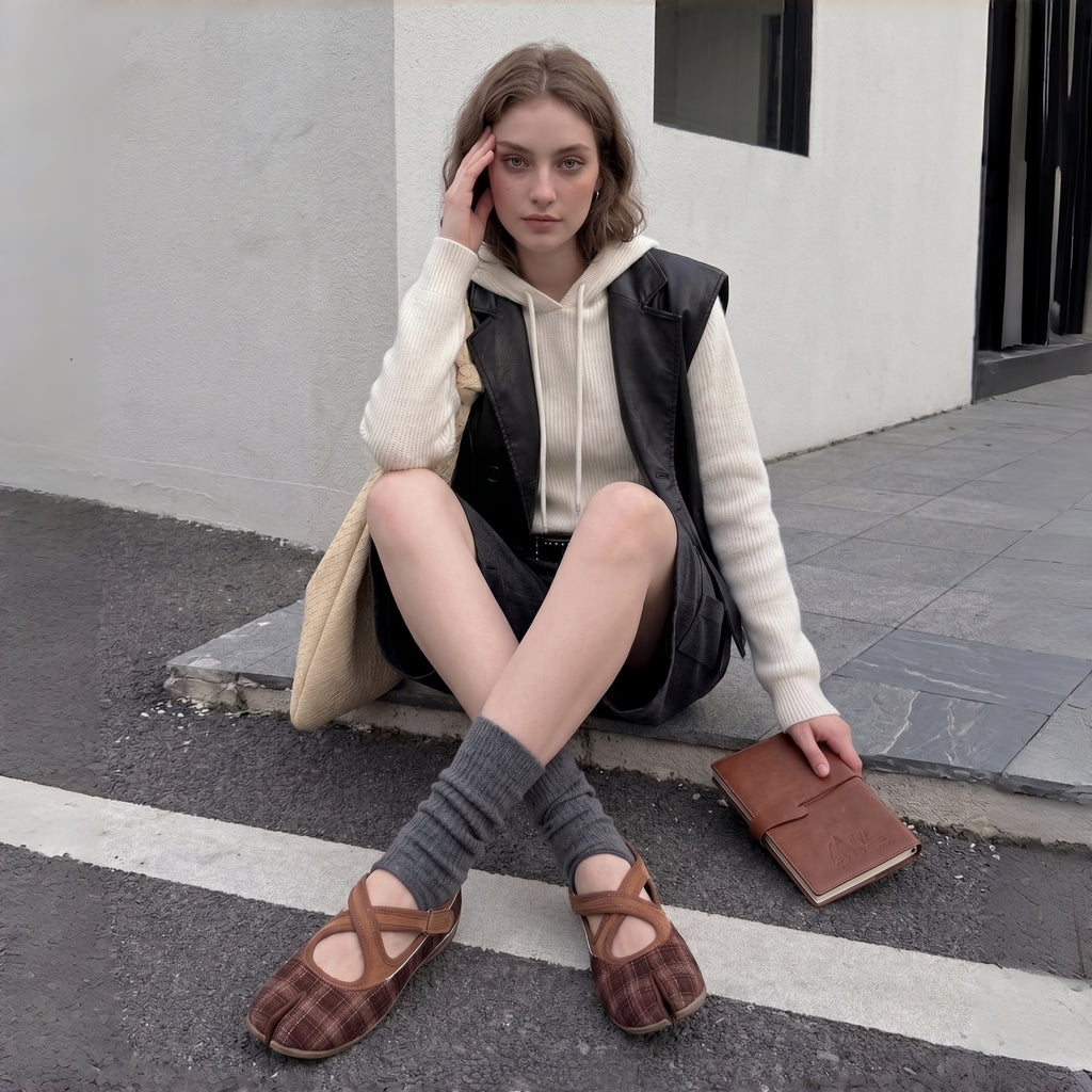 The Dual Stride Brown Vintage Plaid Tabi Mary Janes