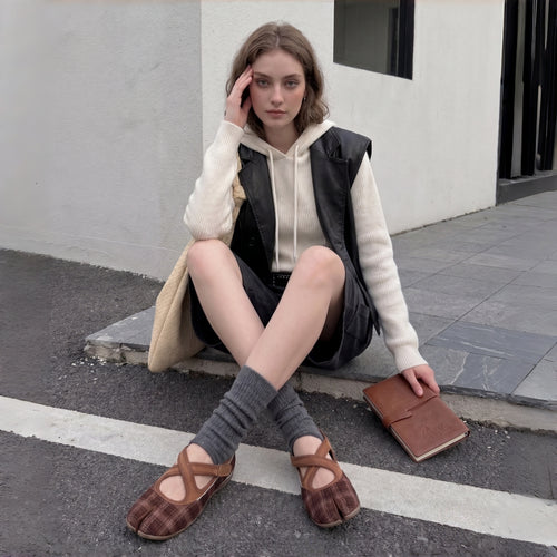 The Dual Stride Brown Vintage Plaid Tabi Mary Janes