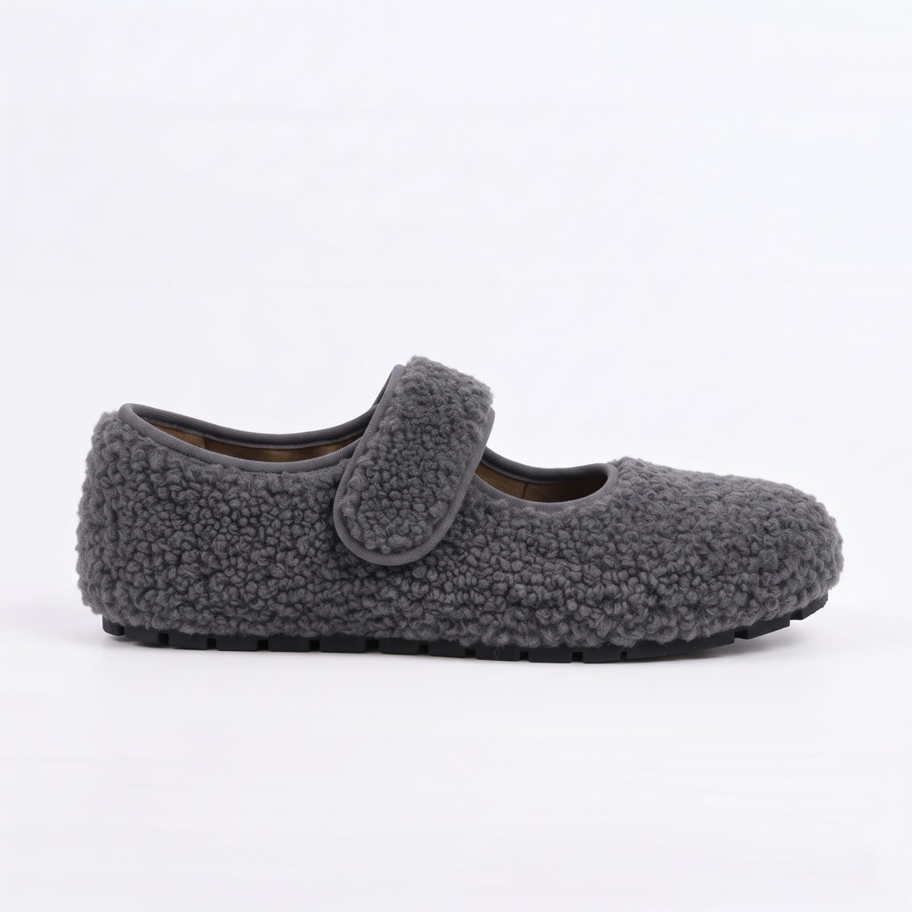 The Dual Stride Gray Cozy Fleece Mary Jane Flats