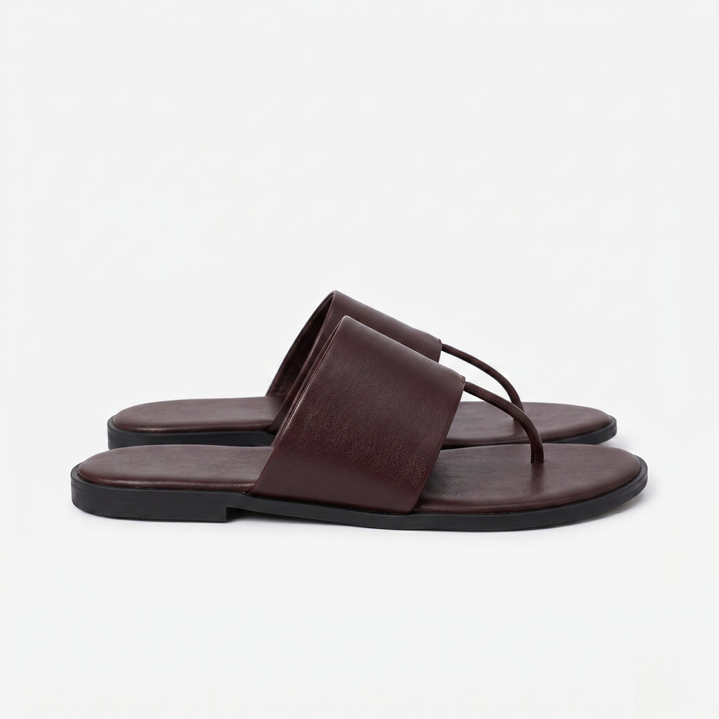 The Dual Stride Deep Burgundy Calfskin Thong Sandals