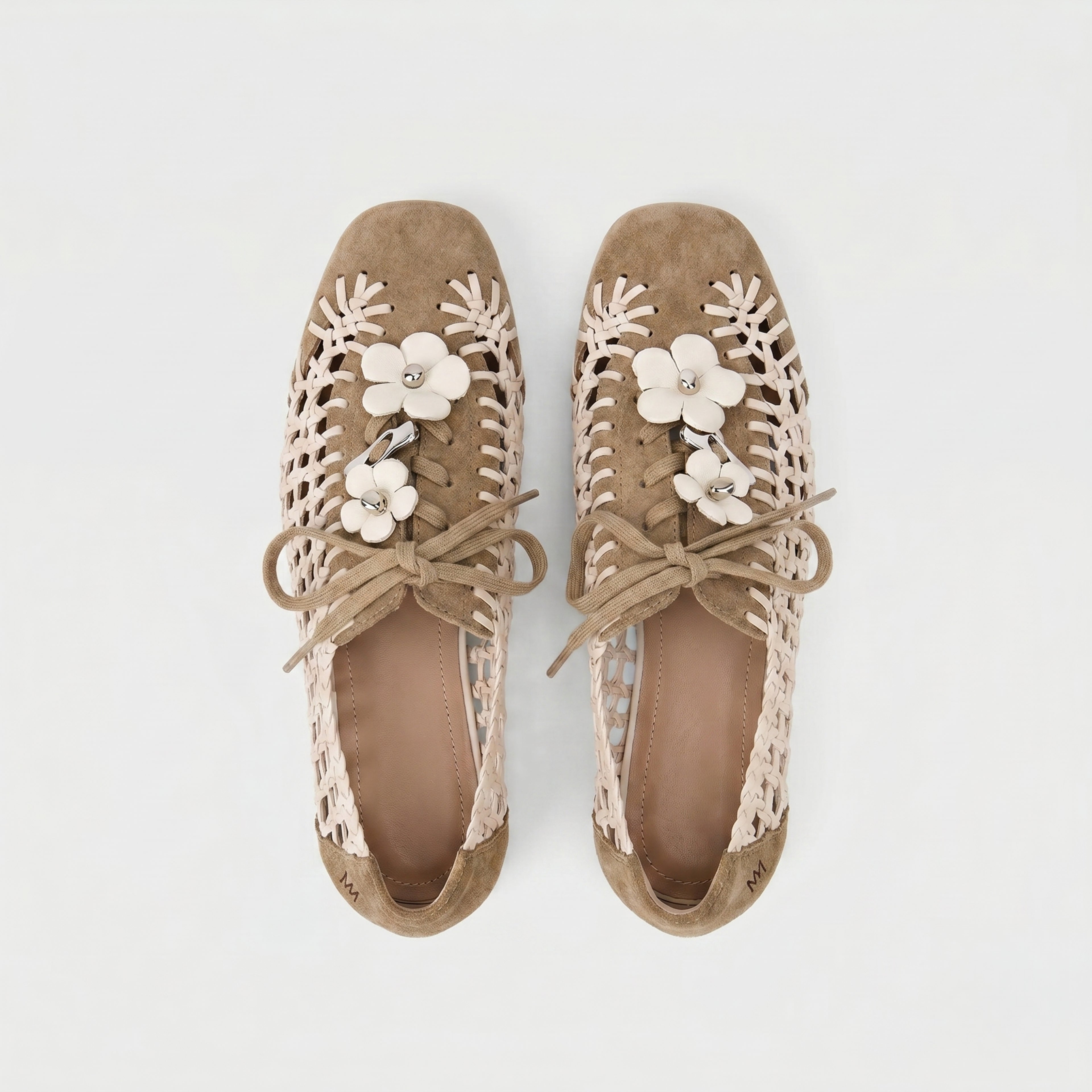 The Dual Stride Khaki Open-Weave Suede Flats
