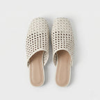The Dual Stride White  Woven Leather Mules