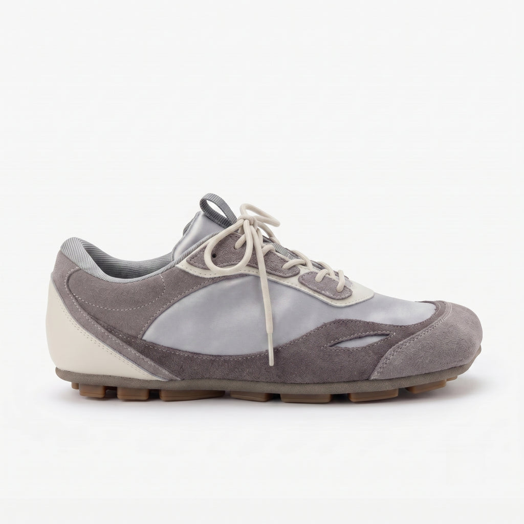 The Dual Stride Grey Square-Toe Minimalist Retro Trainer