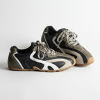 The Dual Stride Women's Retro Dark Green Patchwork Casual Sneakers