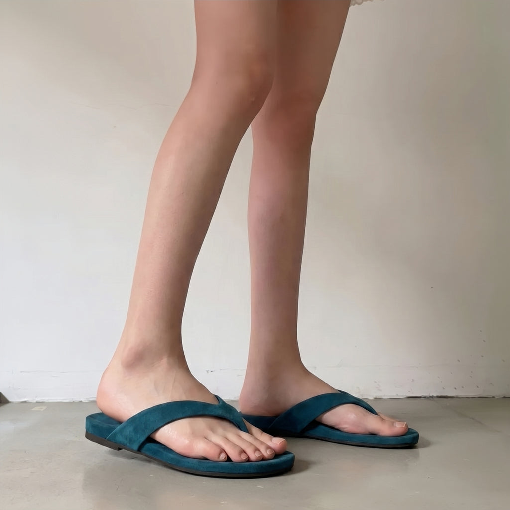 The Dual Stride Deep Teal  Premium Suede Thong Sandals