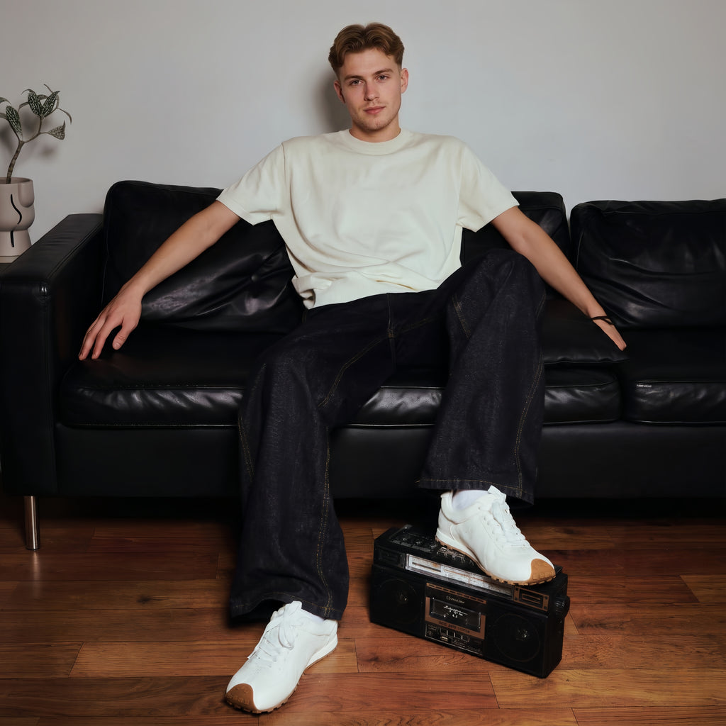 The Dual Stride Men's Classic White Leather Square-Toe Sneakers
