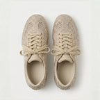 The Dual Stride Beige Sparkling Rhinestone Mesh Sneakers
