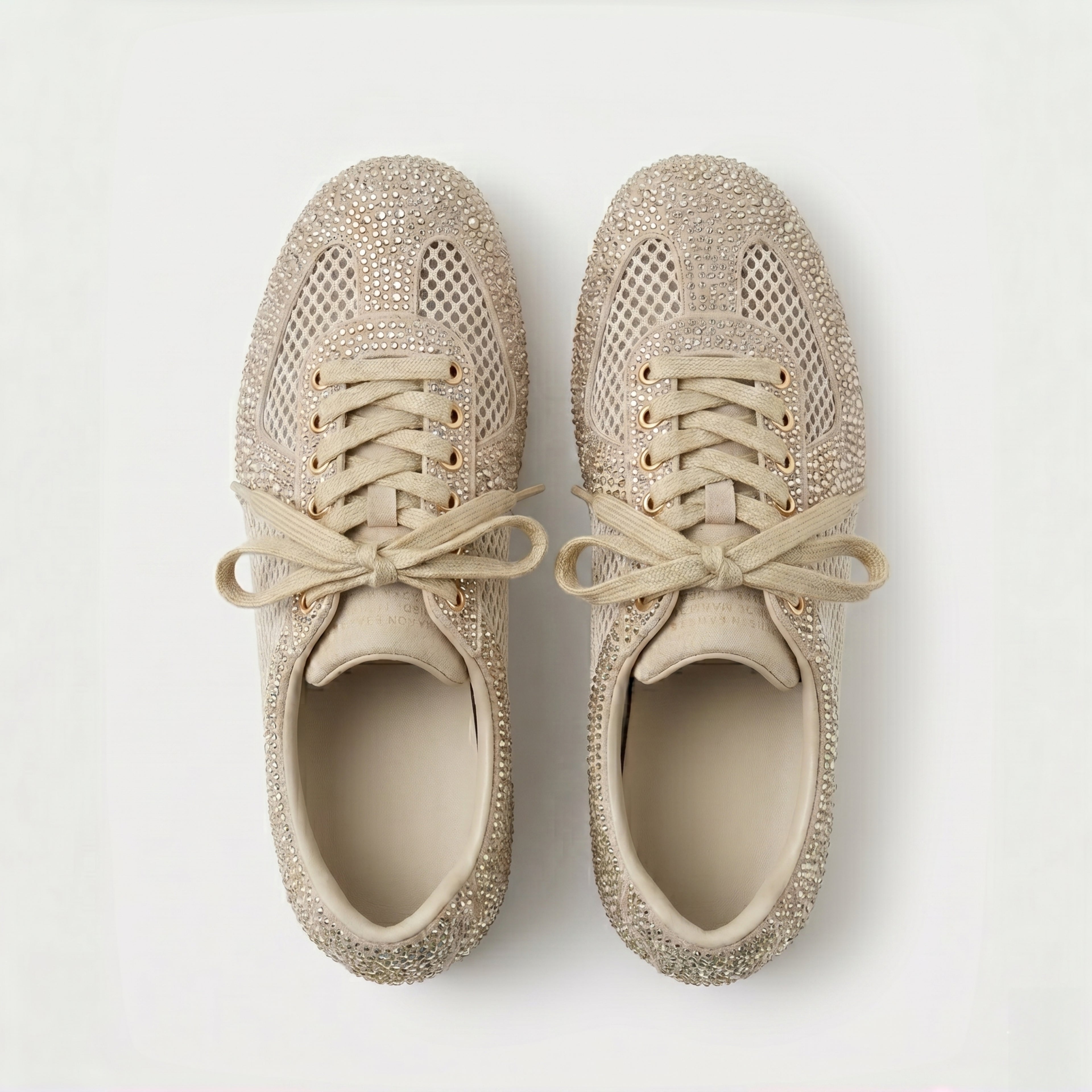 The Dual Stride Beige Sparkling Rhinestone Mesh Sneakers
