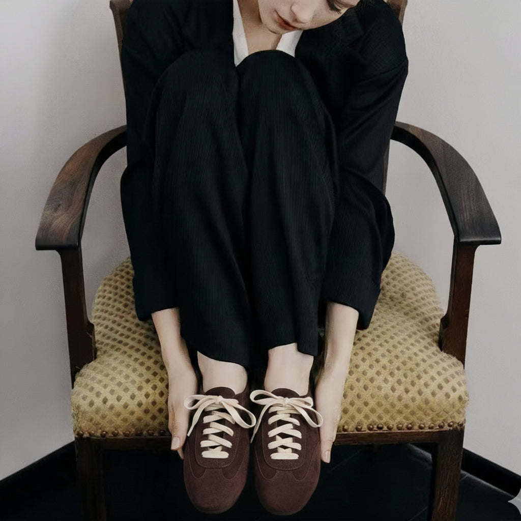 The Dual Stride Women's Chocolate Brown Minimalist Suede Trainers