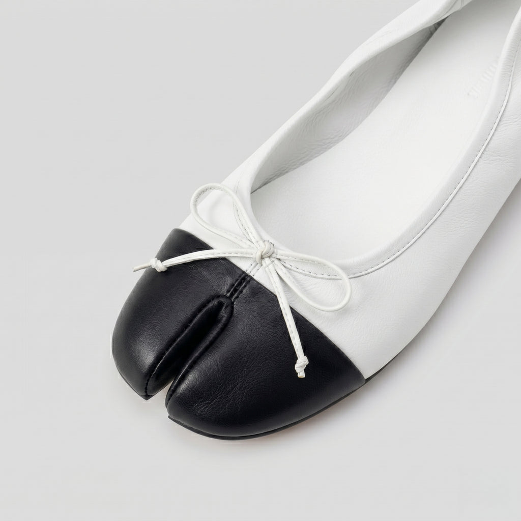 The Dual Stride Soft White Lambskin Split-Toe Flats