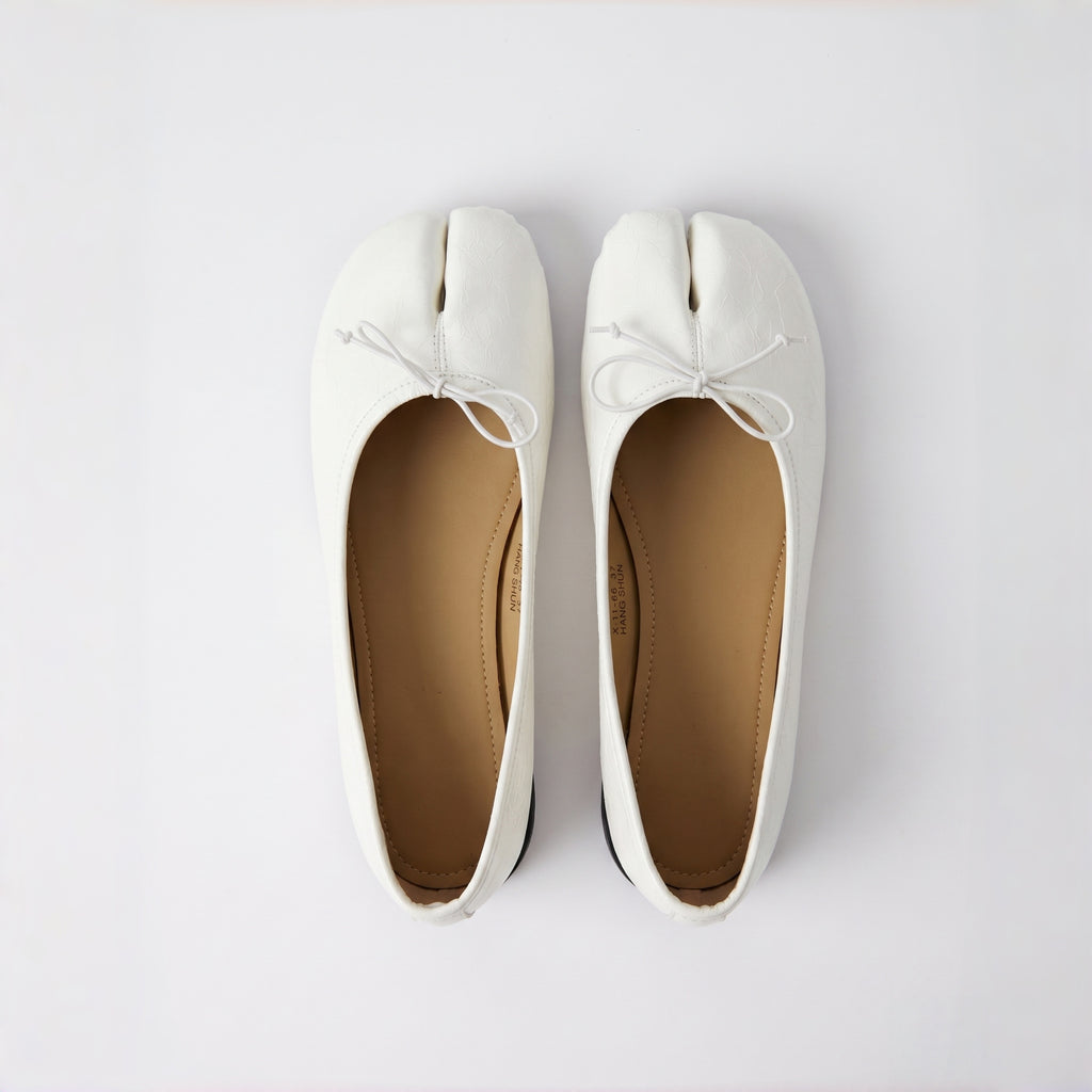 The Dual Stride Minimalist  White Split-Toe Ballet Flats