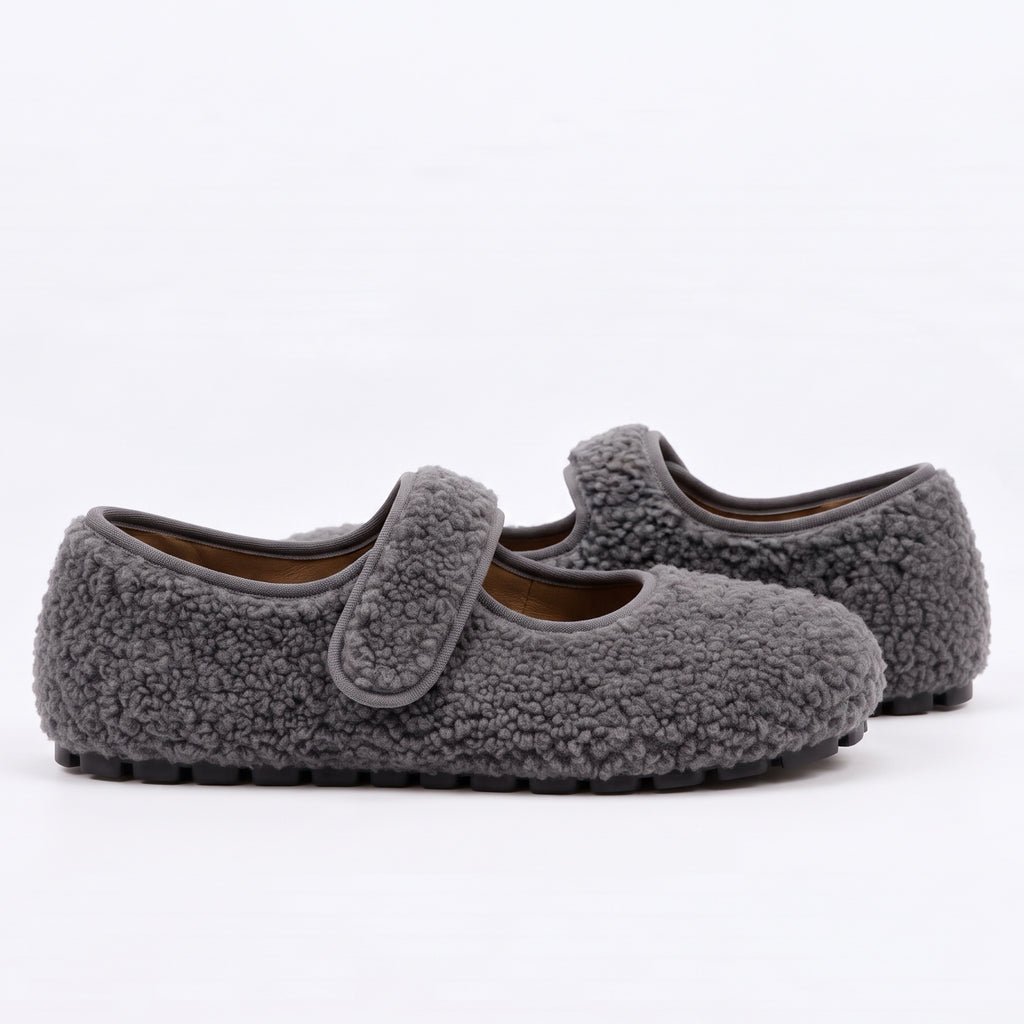 The Dual Stride Gray Cozy Fleece Mary Jane Flats