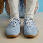 The Dual Stride Light Blue Sheepskin Suede Retro Trainers