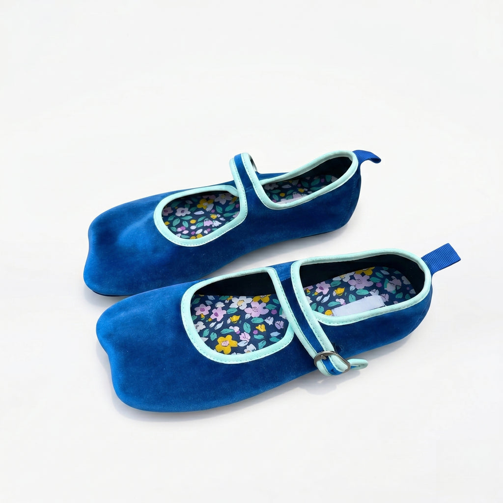 The Dual Stride Blue Square-Toe Mary Jane Ballet Flats
