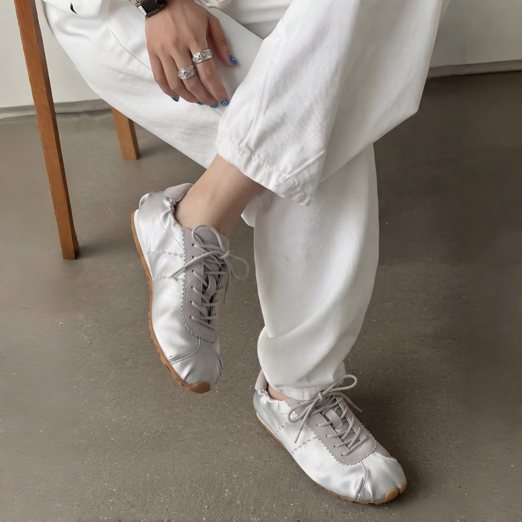 The Dual Stride Women‘s Gray Satin Ballet Trainers