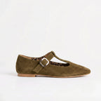 The Dual Stride Khaki Vintage Suede T-Strap Mary Jane Shoes
