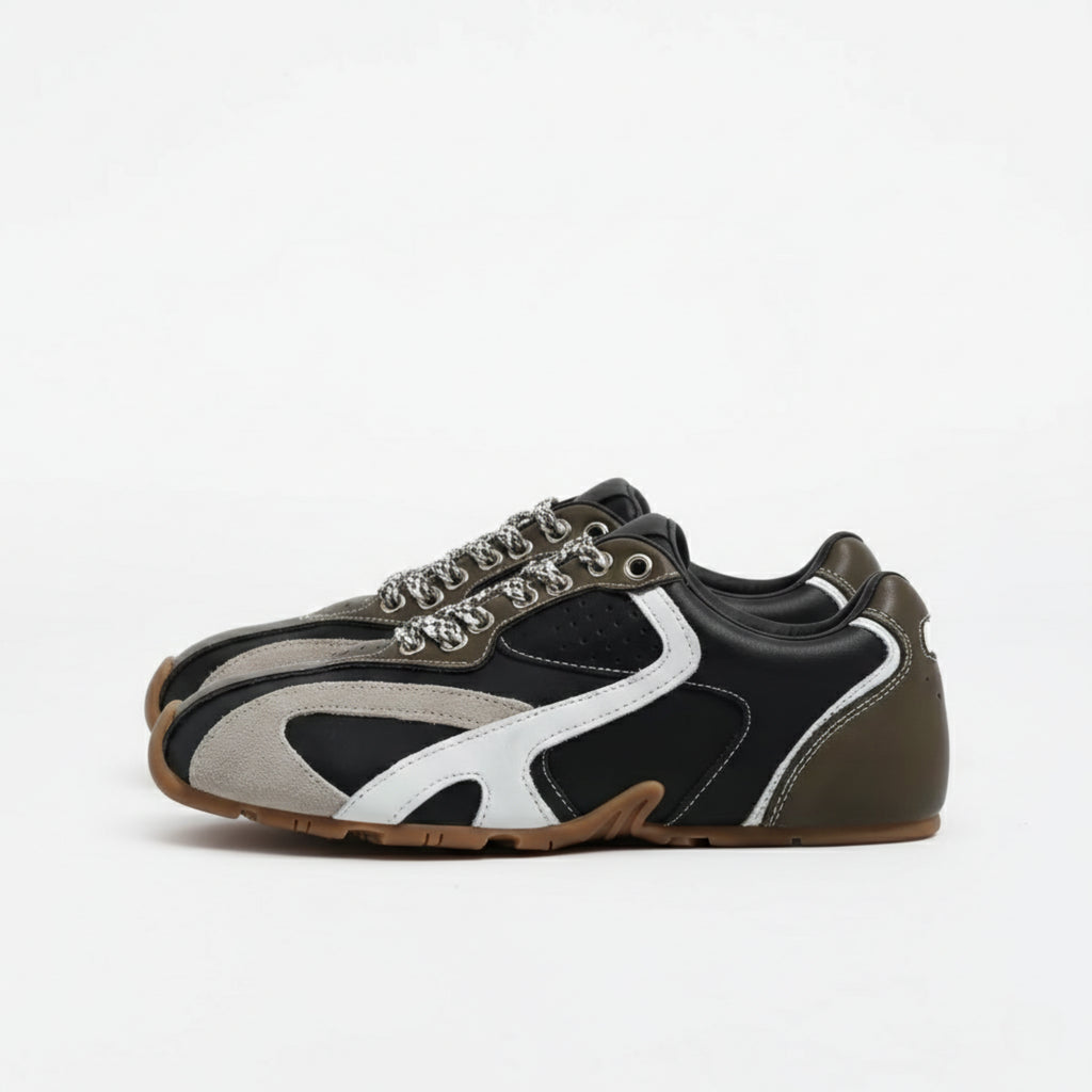 The Dual Stride Women's Retro Dark Green Patchwork Casual Sneakers