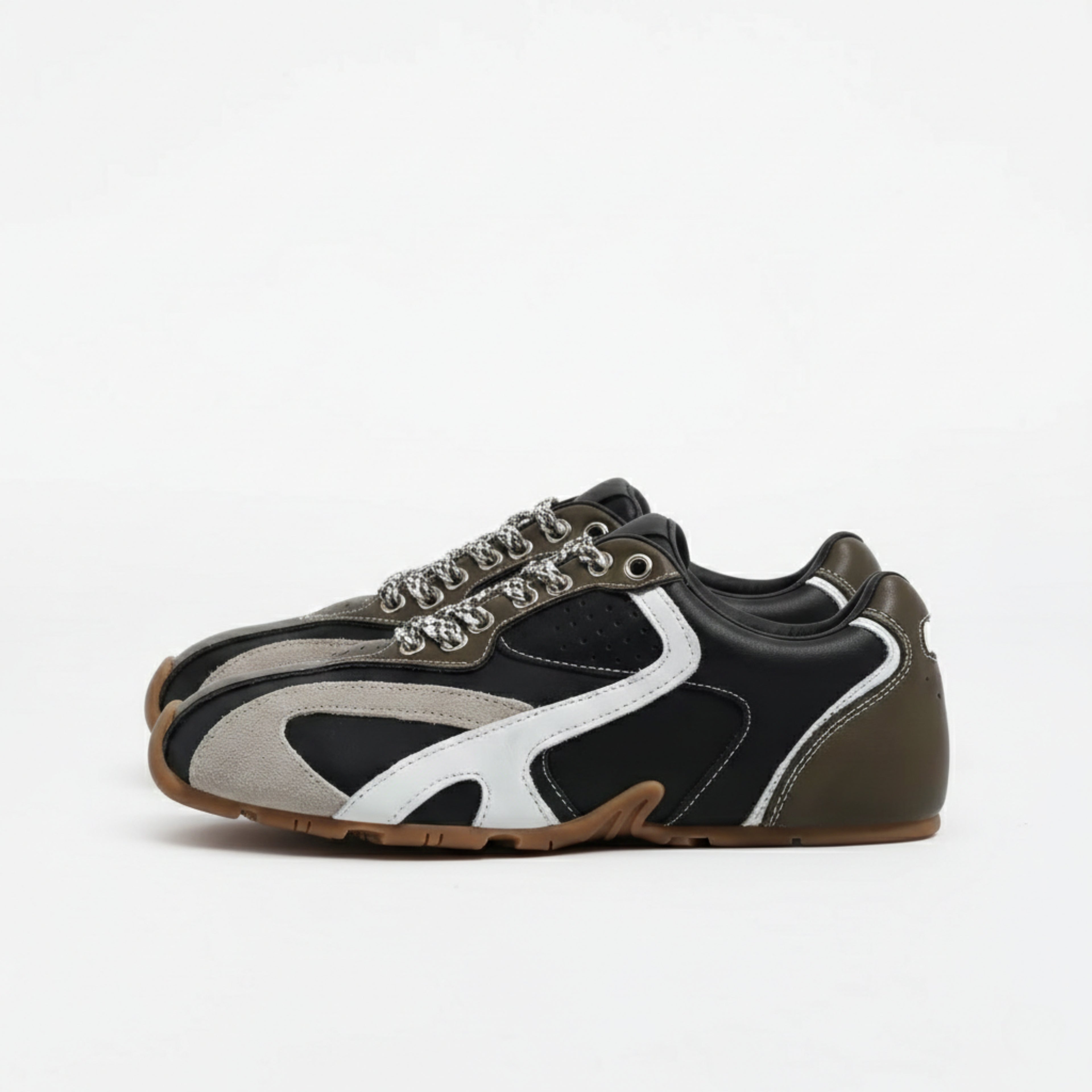 The Dual Stride Women's Retro Dark Green Patchwork Casual Sneakers