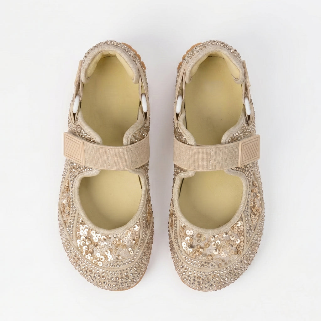 The Dual Stride Gold Rhinestone & Sequin Sporty Mary Janes
