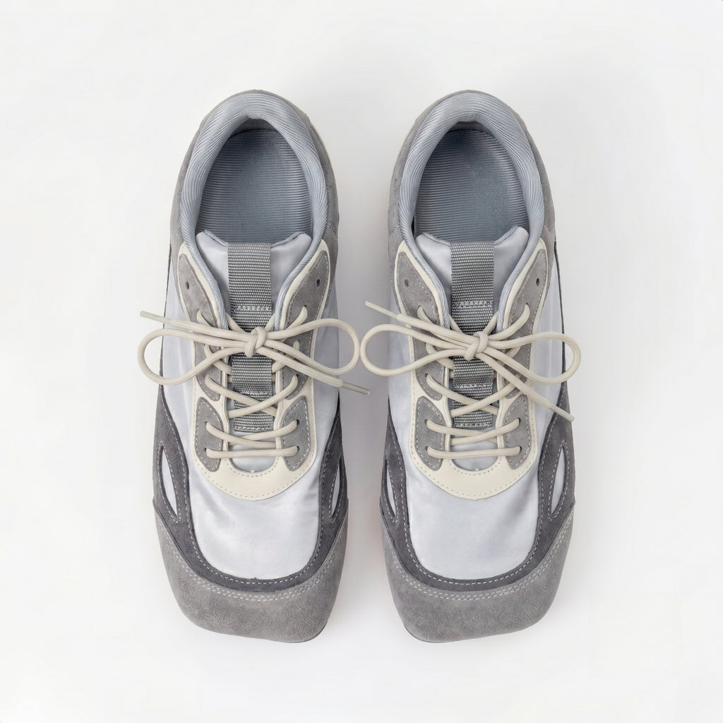 The Dual Stride Grey Square-Toe Minimalist Retro Trainer